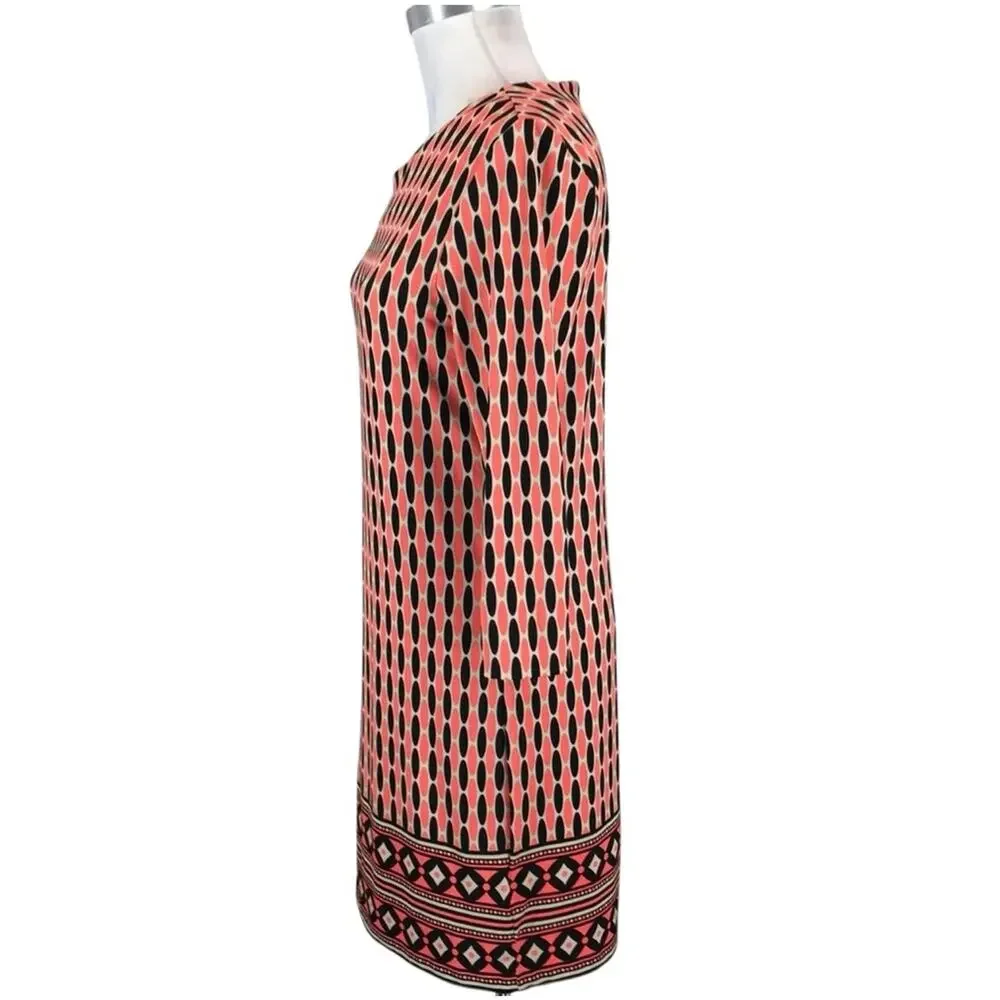 Vintage Michael Kors Coral Black‎ geo Shift dress Size M 3/4 sleeve